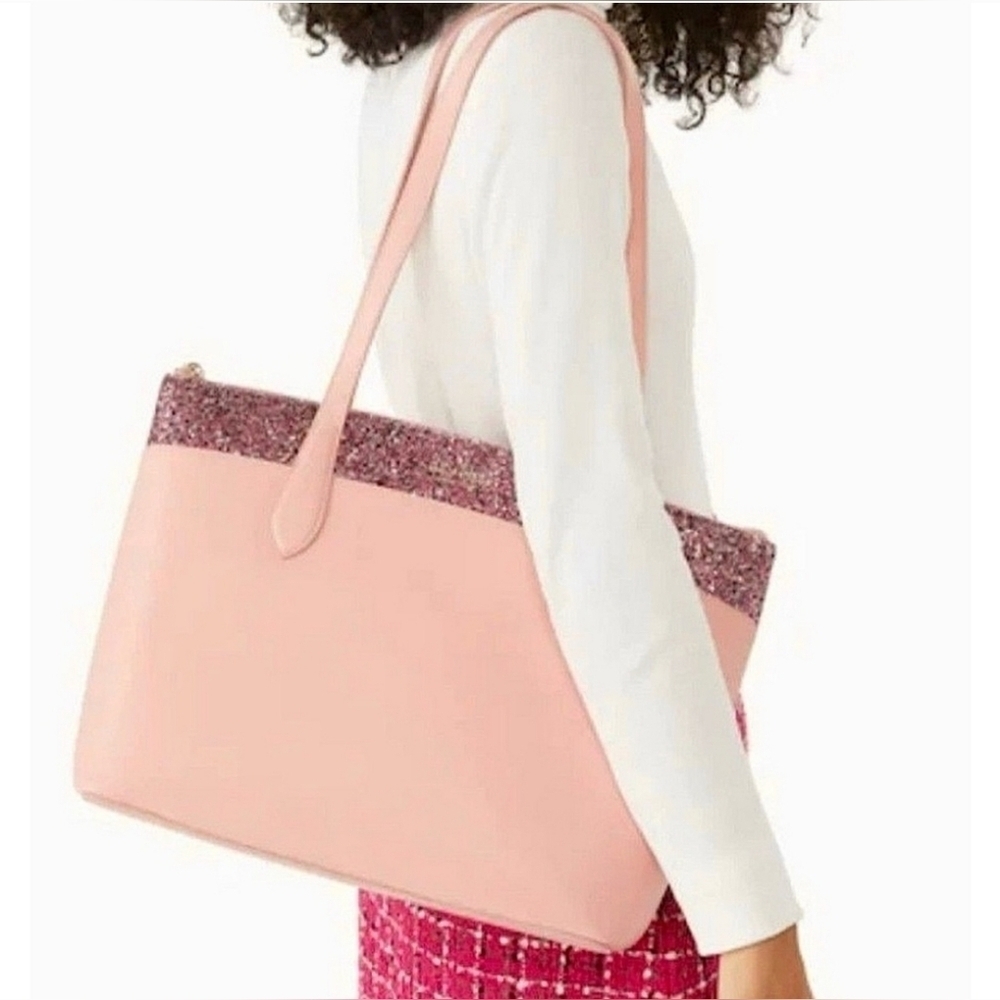 Train Day Feb 16th KS NWT Women's Greta Glitter Designer Tote Bag Purse Pink - Picture 8 of 9
